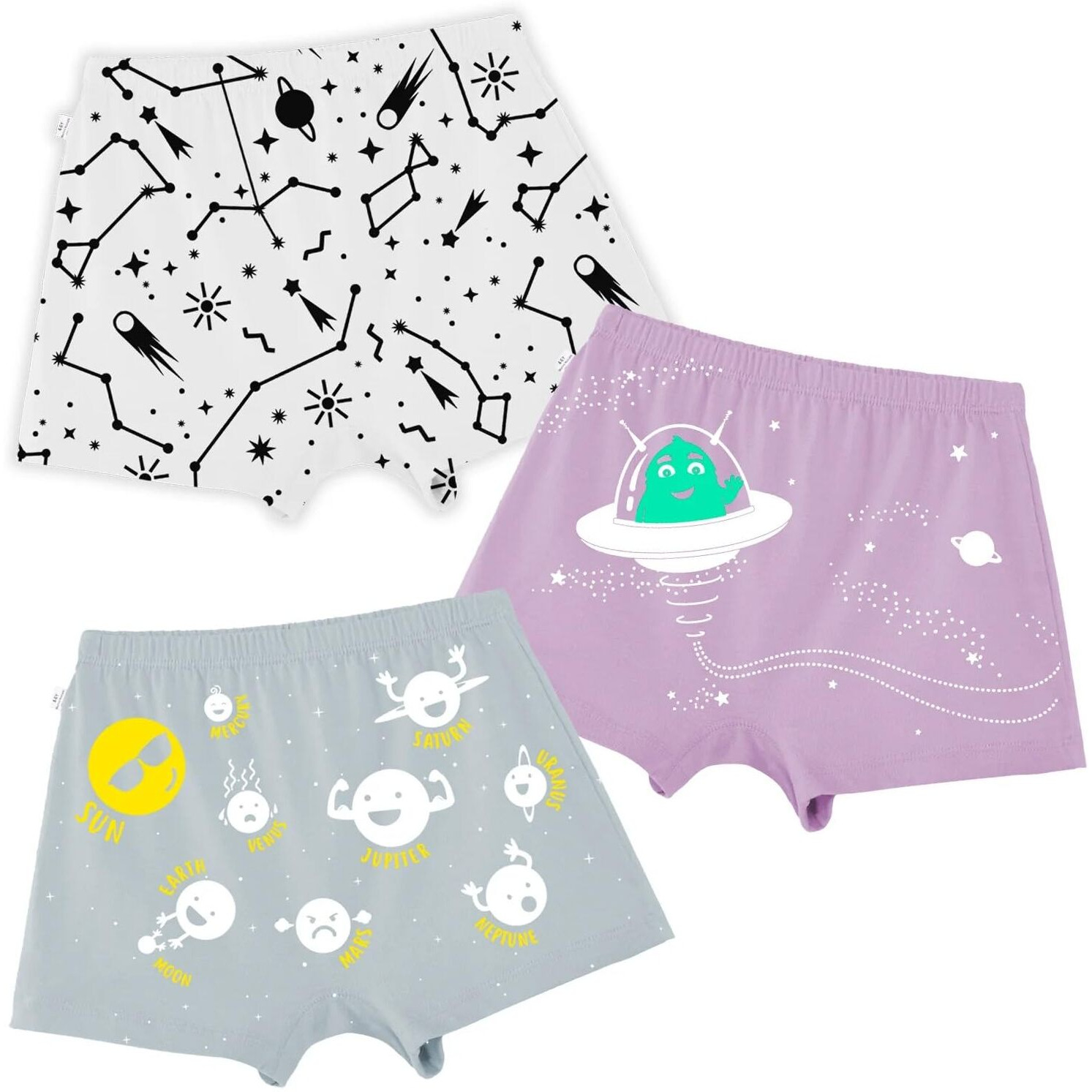 YouGotPlanB Girl's Spaced Out Boxer Boxers | Comfort Fit | 100% Cotton | No-Marks Elastic | Anti-Microbial Finish I 10-12 Years | Combo Pack of 3 Multicolour