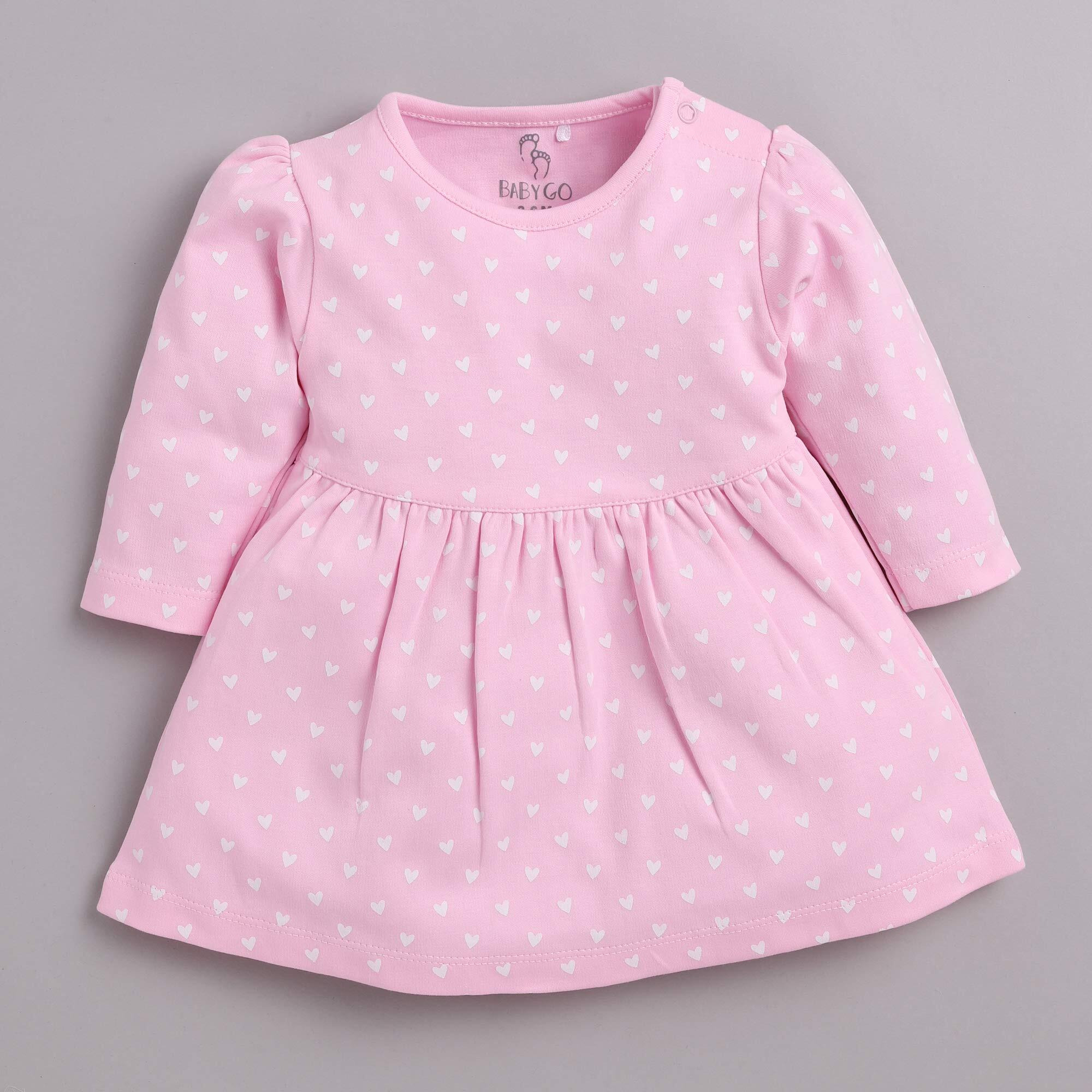 BABY GO Full Sleeve Dresses for Baby Girls(6-9M,PINKK)