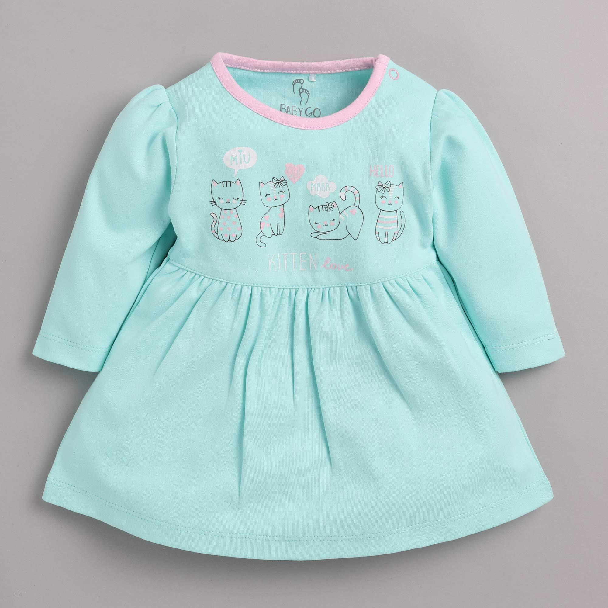 BABY GO Full Sleeve Dresses for Baby Girls(6-9M,PINKK)