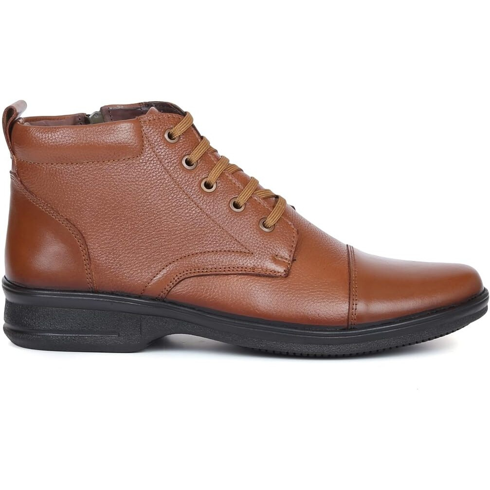 Zoom Shoes High Ankle Genuine Leather Shoes For Men ZA-1165 | Super Comfortable Anti-slip Hiking Boots With Cushioned Insole (Tan, 6)