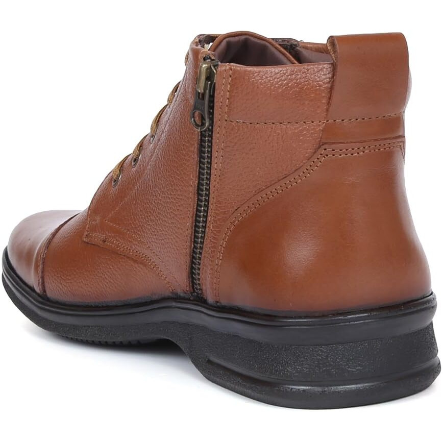 Zoom Shoes High Ankle Genuine Leather Shoes For Men ZA-1165 | Super Comfortable Anti-slip Hiking Boots With Cushioned Insole (Tan, 6)