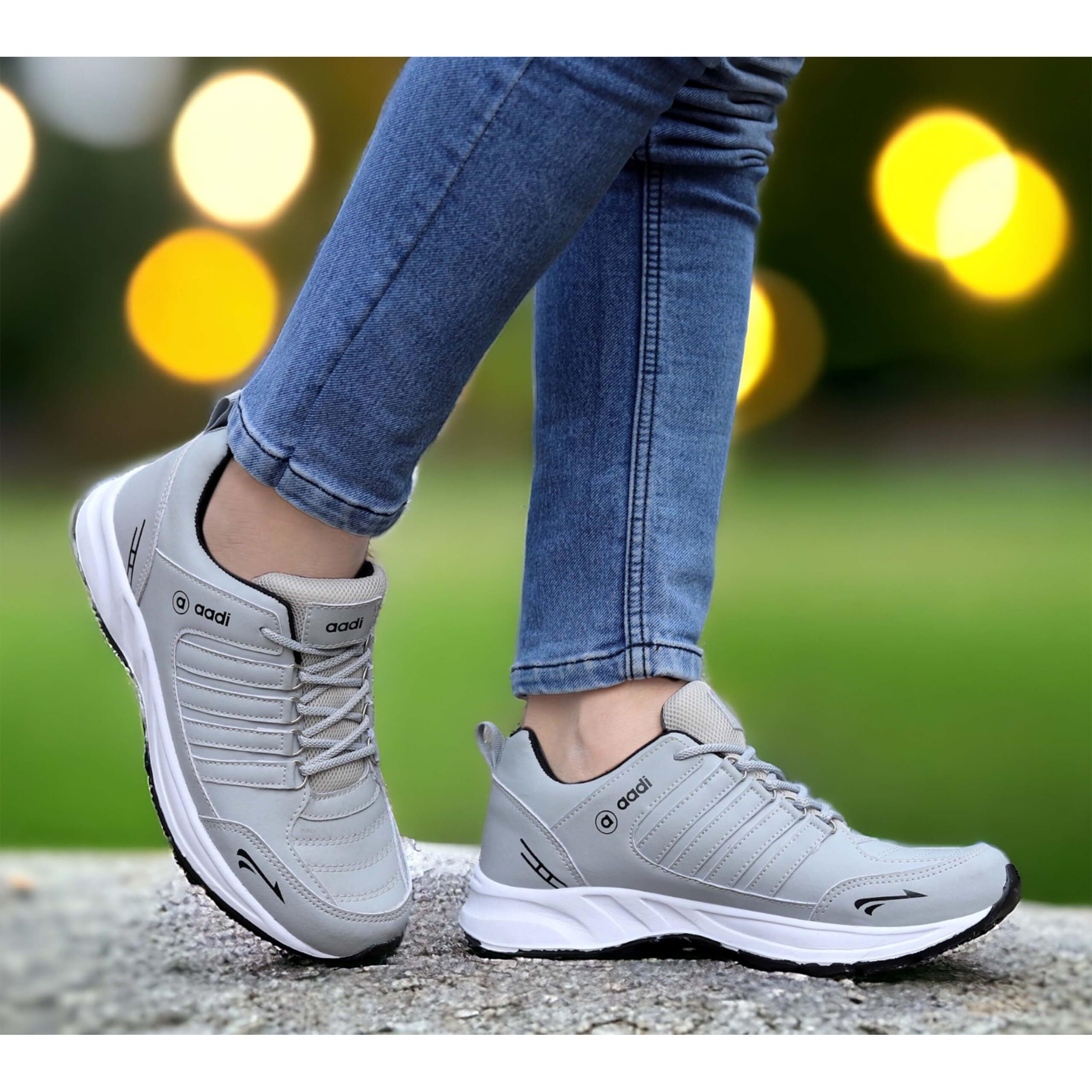 AADI Men's Grey Lightweight Synthetic Leather Running, Walking & Gym Casual Sports Shoes
