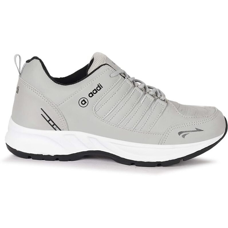 AADI Men's Grey Lightweight Synthetic Leather Running, Walking & Gym Casual Sports Shoes