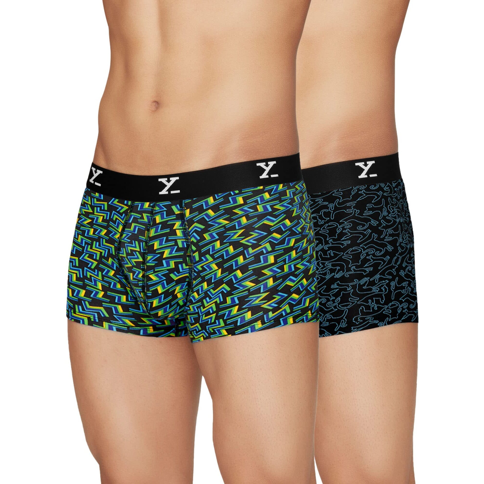 XYXX Men's Modal Trunks (Pack of 2) (XYTRNK2PCKN226L_Lightning Bolt+Yoga Pet_Multicolor_L)