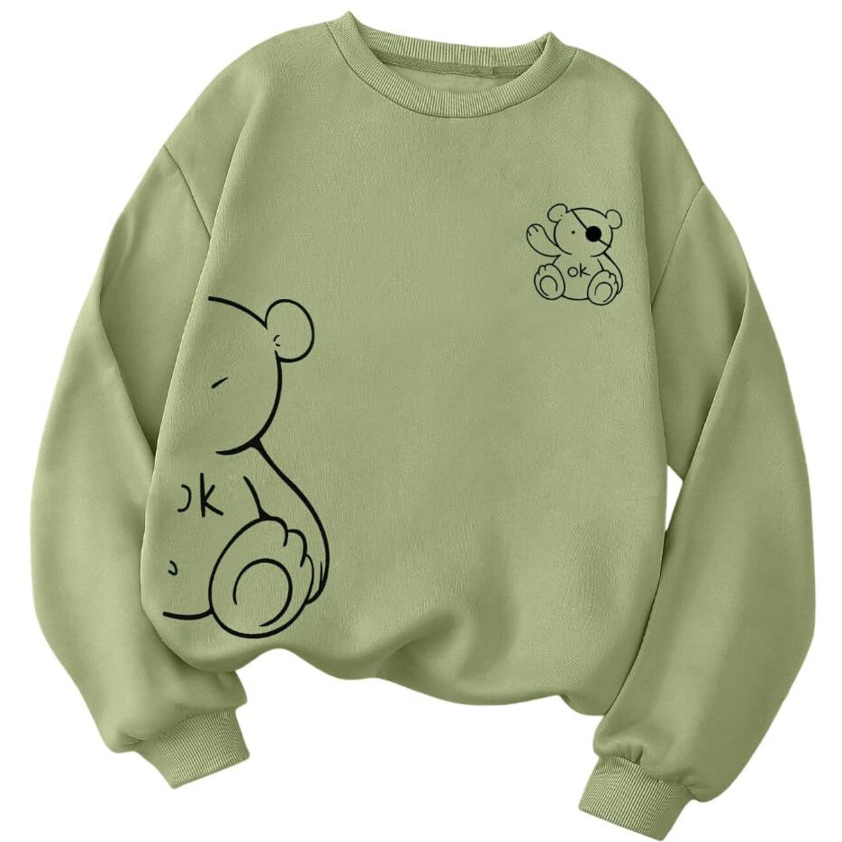 TAGAS Sweatshirt Fleece Material Full Sleeves || Jumper Women Winter Wear || Hooded Neck Regular Fit Long Sleeve ||Cartoon Graphic Thermal Lined Sweatshirt|| Sweatshirt for Women (WSS-1)(Pista, Large)