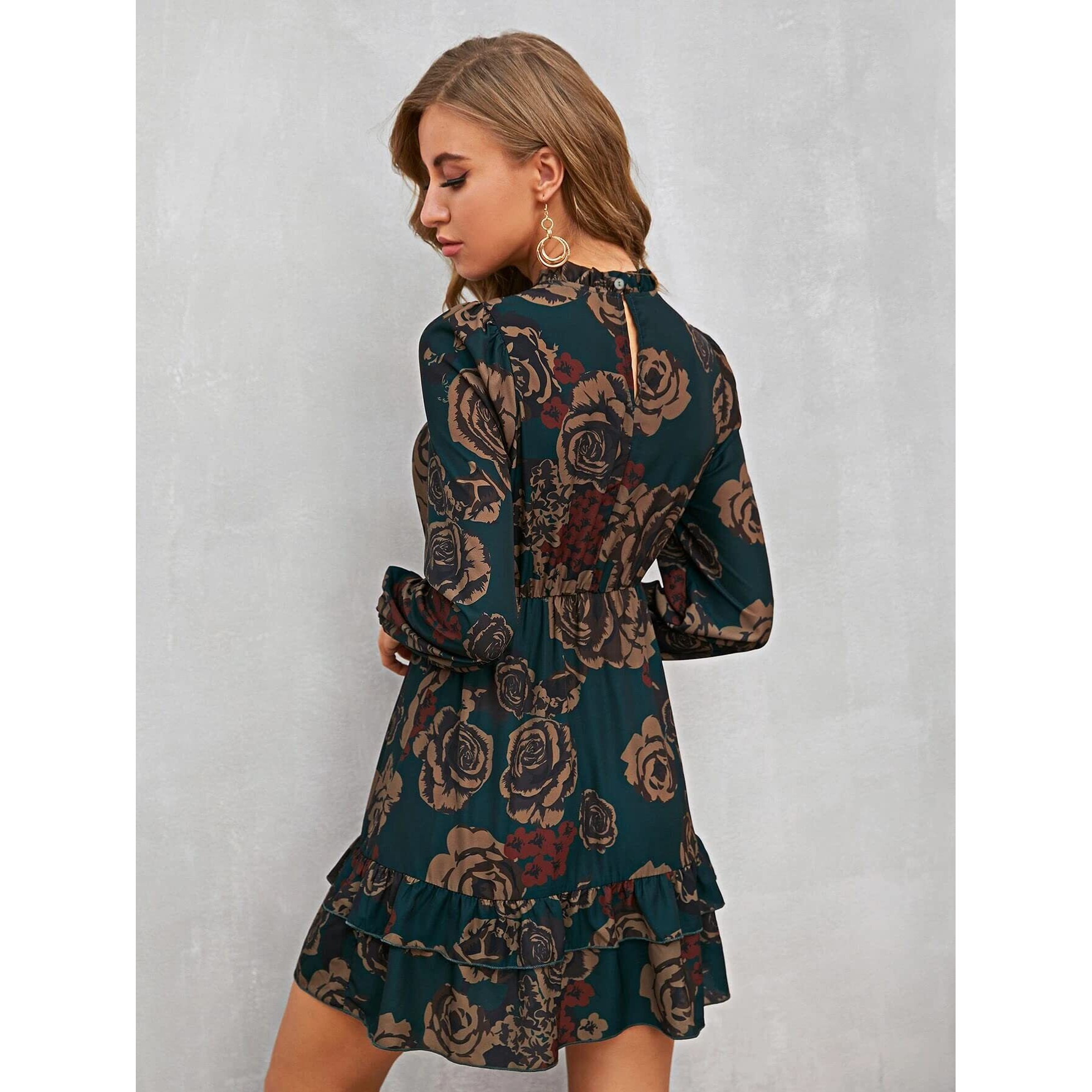 GRECIILOOKS Western Dresses for Women | A-Line Knee-Length Dress | Midi Western Dress for Women| Short Dress (Medium, Green)