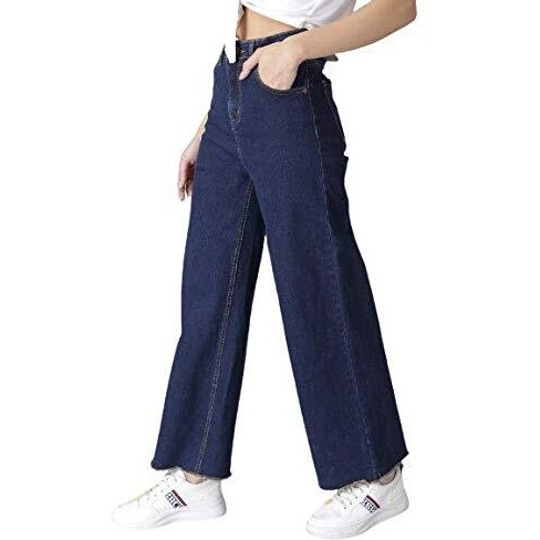 KOTTY Womens High Rise Cotton Lycra Clean Look Ankle Length Flared Denim Jeans(Blue,30)