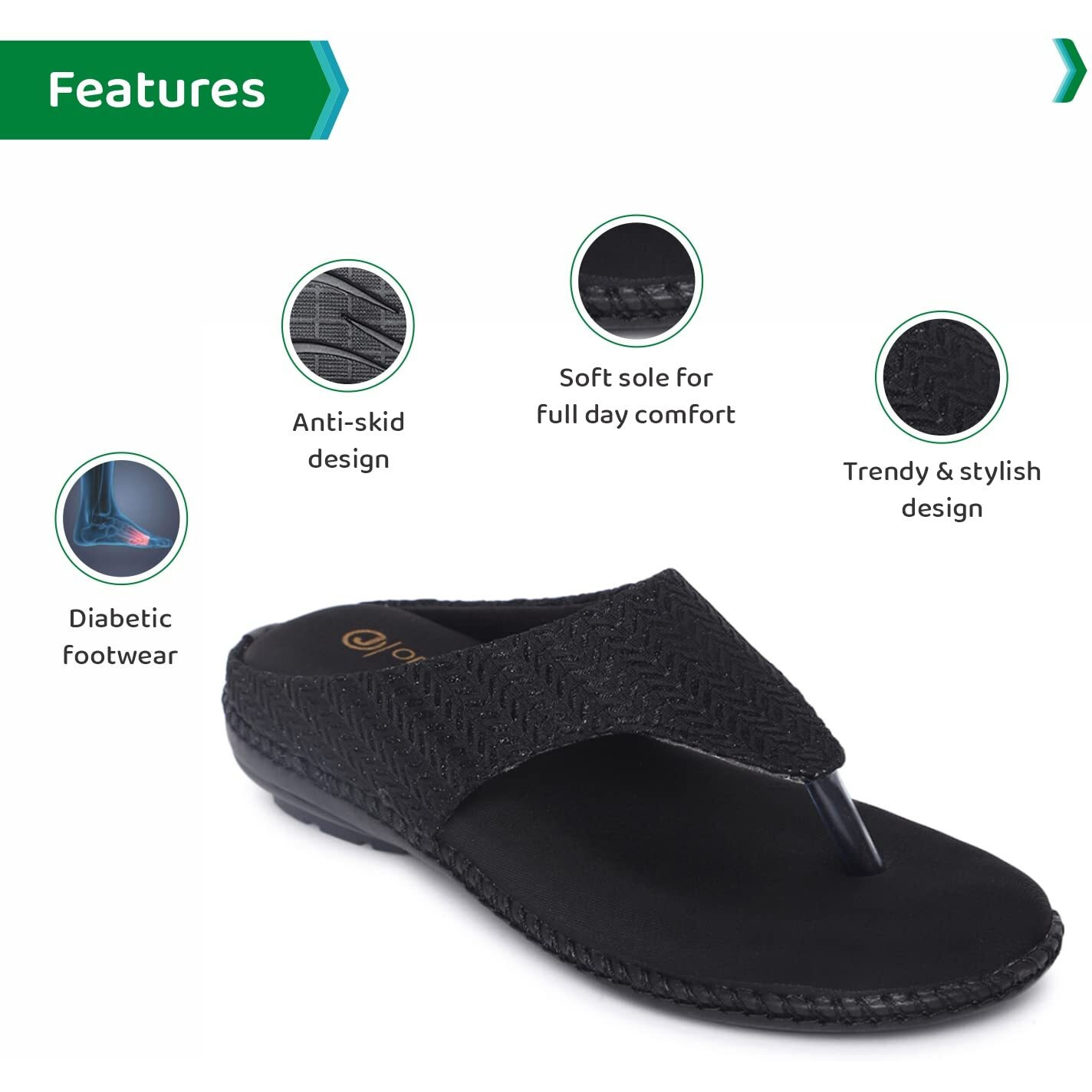ORTHO JOY Extra-Soft Doctor Slippers for Women (Black)