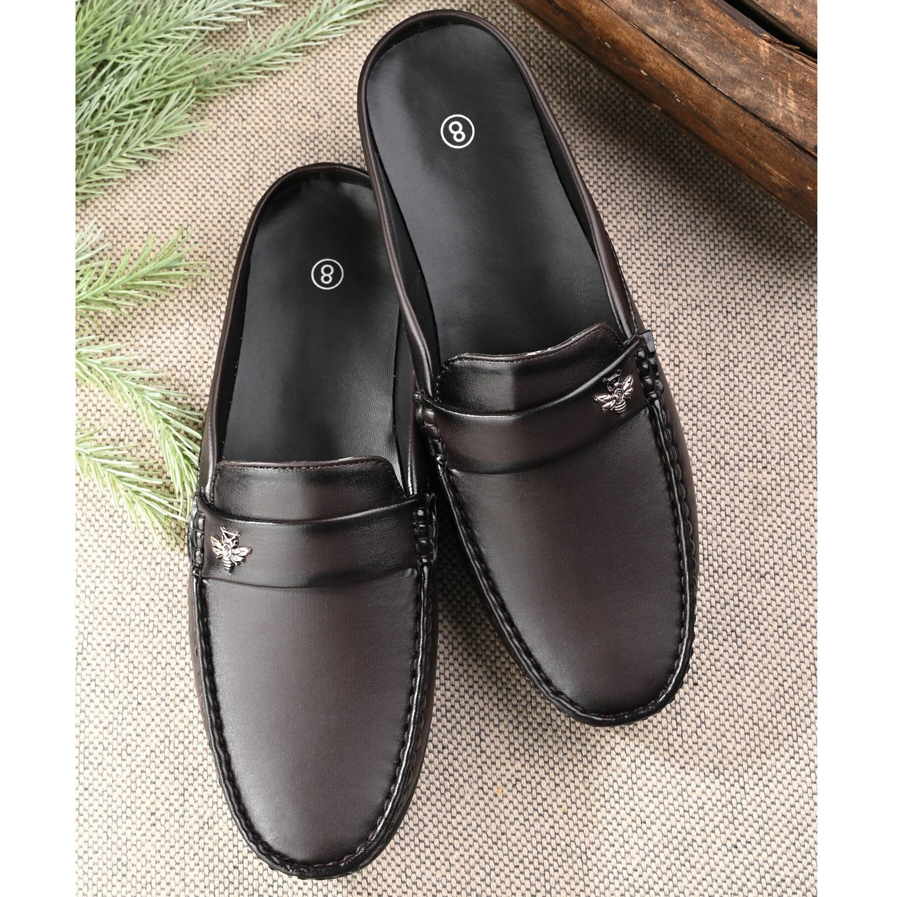 Karaddi Hand Stitched Men's Loafer 6013 Back Open Shoes for Men Casual Loafer Half Shoes for Men Suj Boy Nagra Slip On Shoes for Men Brown 8 UK/Ind