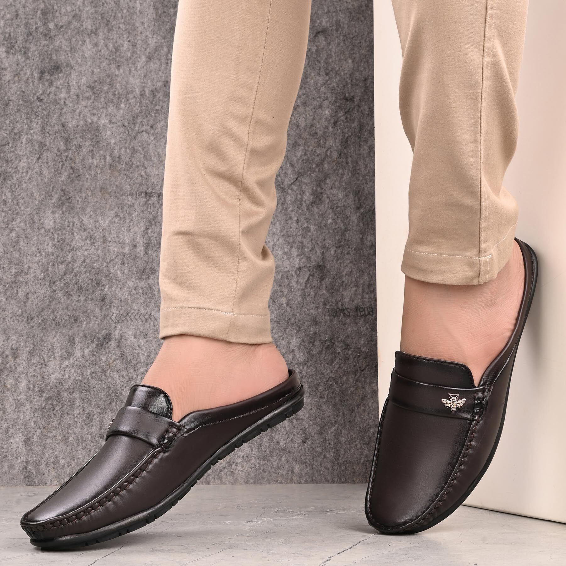 Karaddi Hand Stitched Men's Loafer 6013 Back Open Shoes for Men Casual Loafer Half Shoes for Men Suj Boy Nagra Slip On Shoes for Men Brown 8 UK/Ind