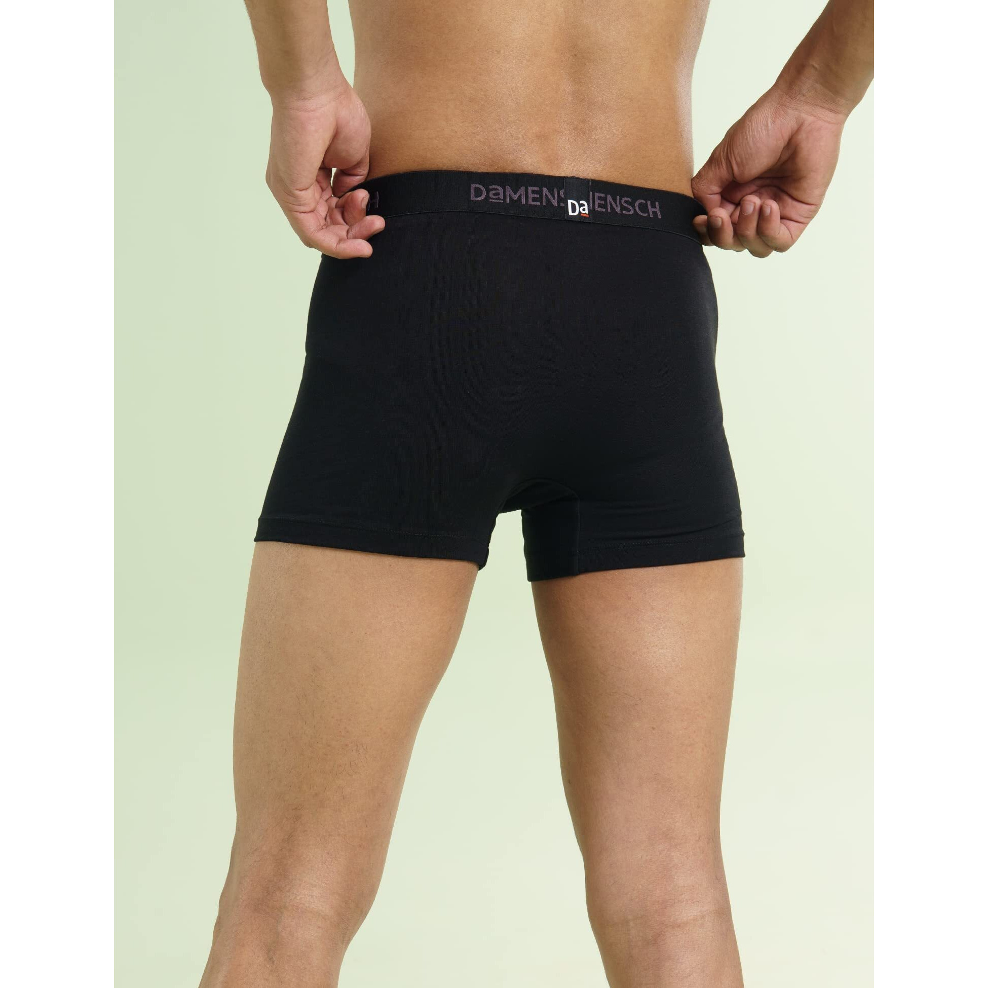 DAMENSCH Mens Premium Cotton Solid Trunks ReFRSH Single of Peppermint Powered-Pack of 2-Jet Black,Pine Green-Large