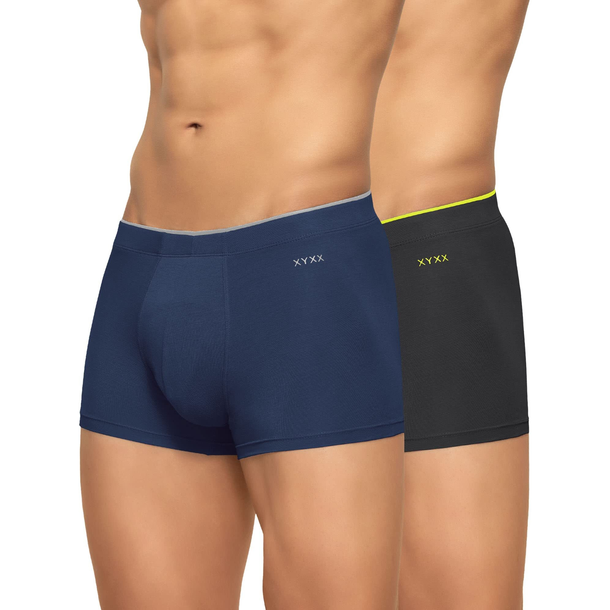 XYXX Men's Underwear Uno IntelliSoft Antimicrobial Micro Modal Trunk Pack of 2 (Dress Blue  Coral Grey M)