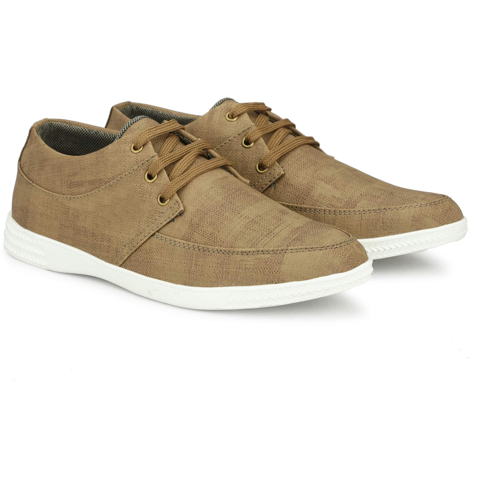 LEE GREEM Men's Beige Comfortable & Smart Canvas Lace Up Running Walking Casual Canvas Shoes Sneakers 9 UK IND