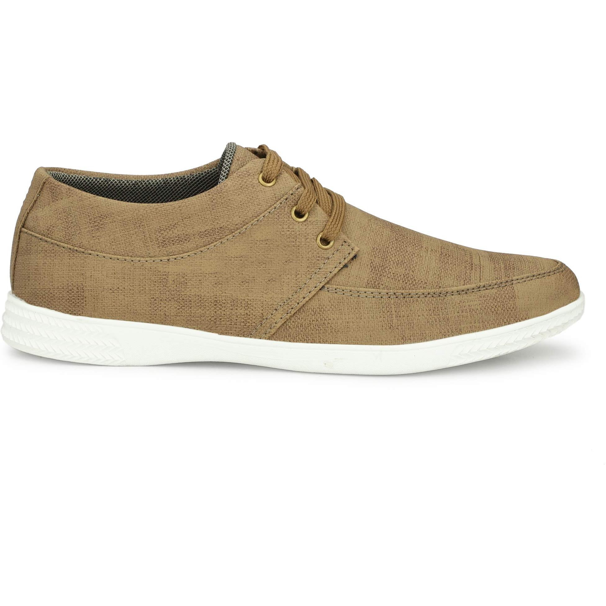 LEE GREEM Men's Beige Comfortable & Smart Canvas Lace Up Running Walking Casual Canvas Shoes Sneakers 9 UK IND
