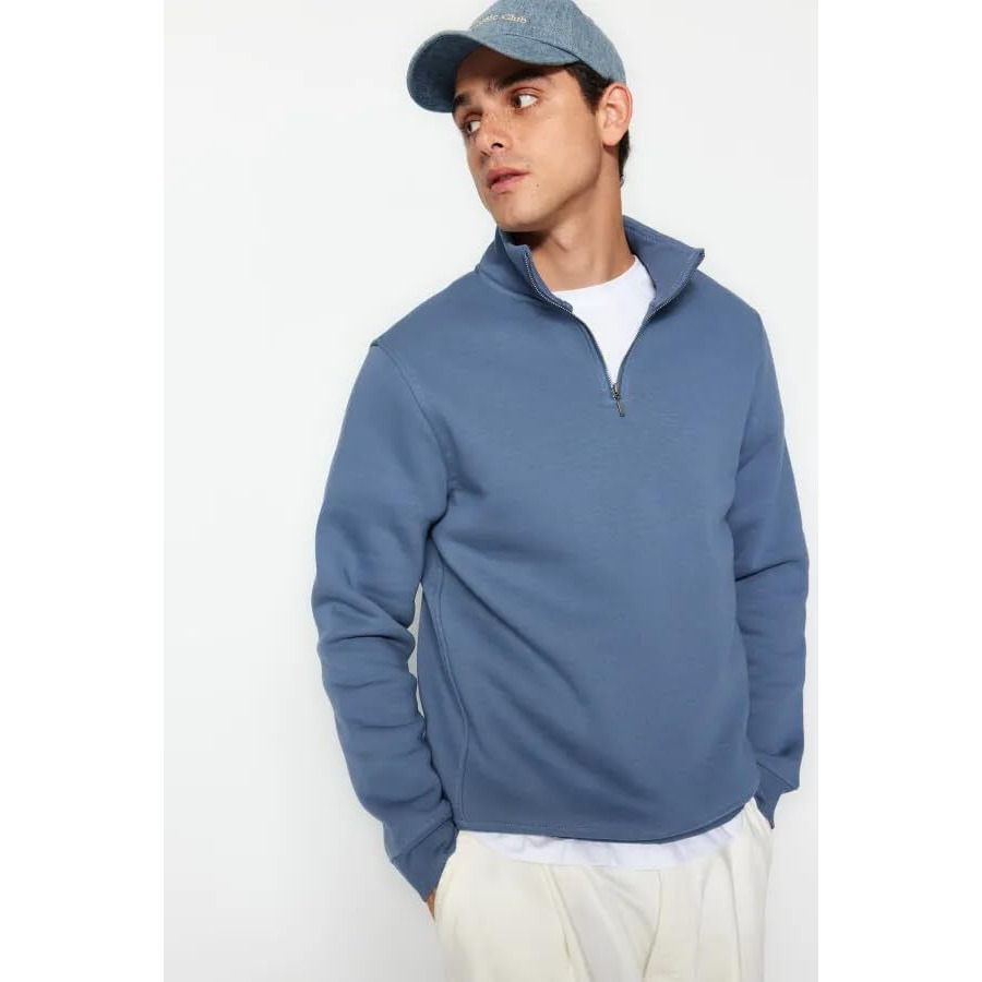 TAGAS Men's Regular Fit Half-Zip Fleece Sweatshirt || Sweatshirt for Mens || MSS-6-BLUE-Medium