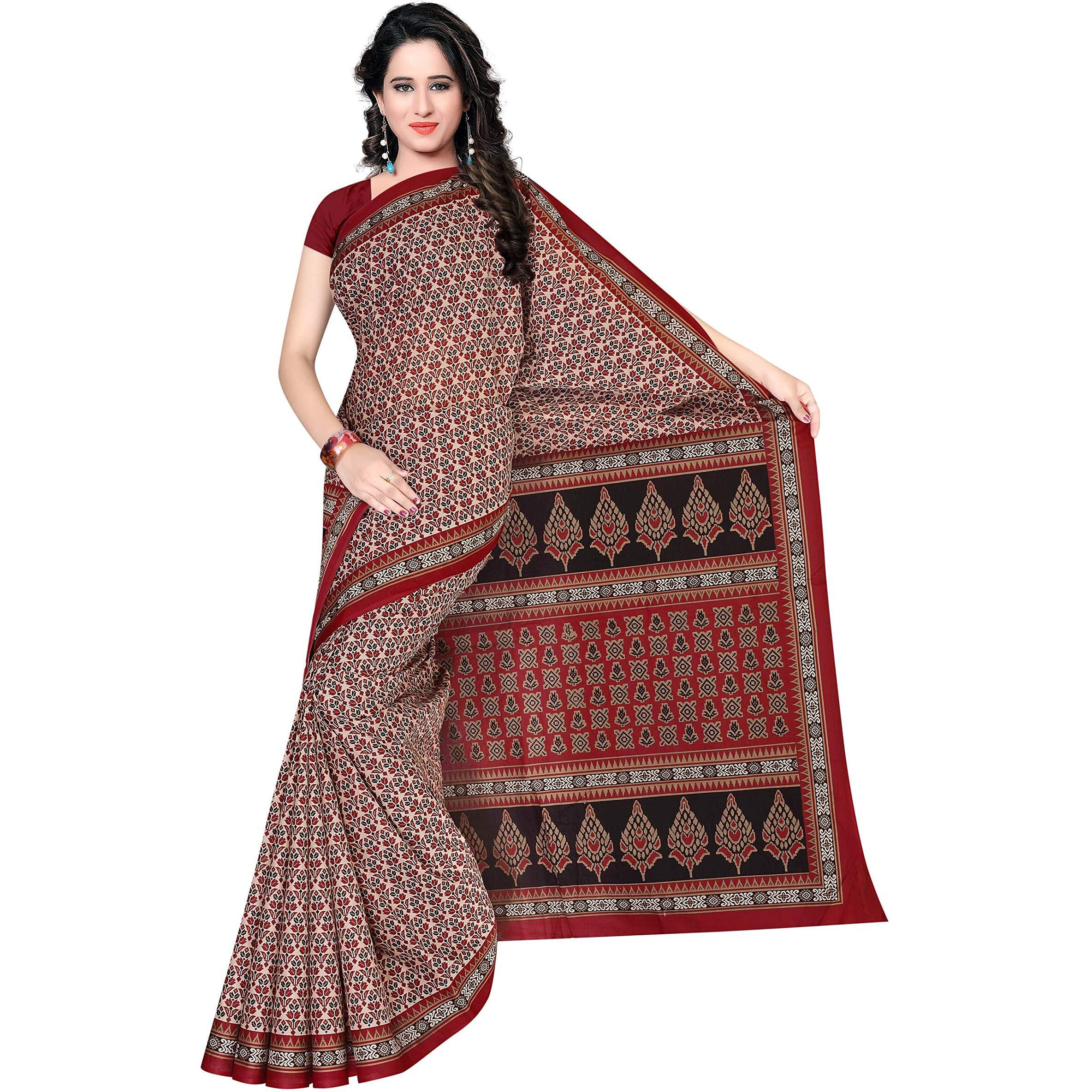 TAMAIRA FASHION Women's Plain Cotton Saree (802_Red, Maroon)