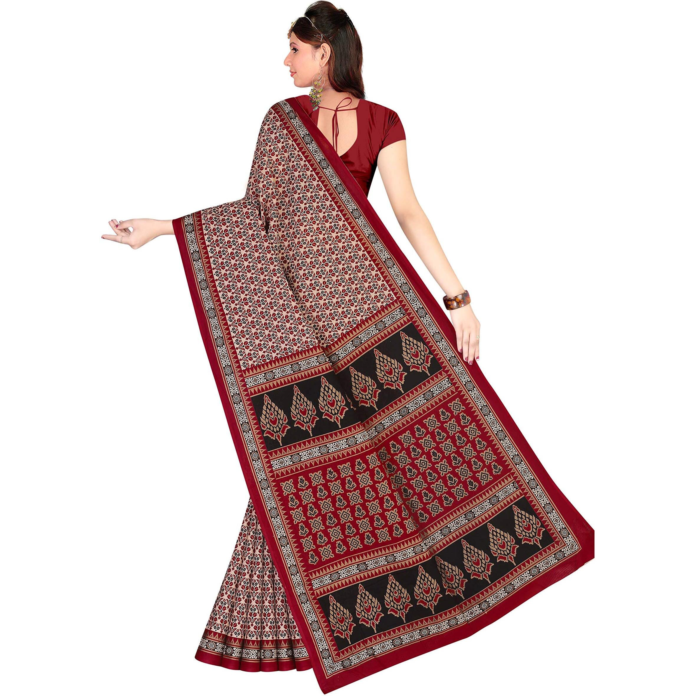 TAMAIRA FASHION Women's Plain Cotton Saree (802_Red, Maroon)