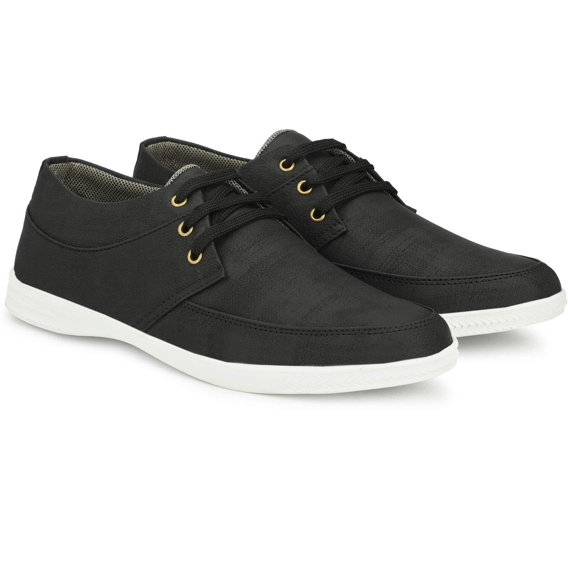 LEE GREEM Men's Black Comfortable & Smart Canvas Lace Up Running Walking Casual Canvas Shoes Sneakers 8 UK IND