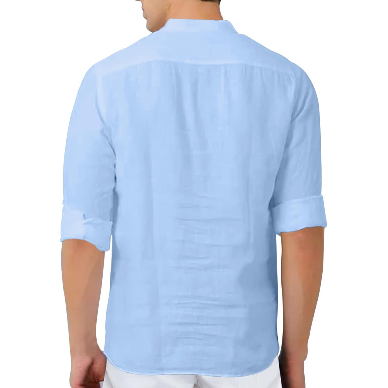 Zombom Men Solid Cotton Blend Full Sleeve Regular Fit Straight Kurta Shirt,Sky Blue, X-Large, Pack of 1