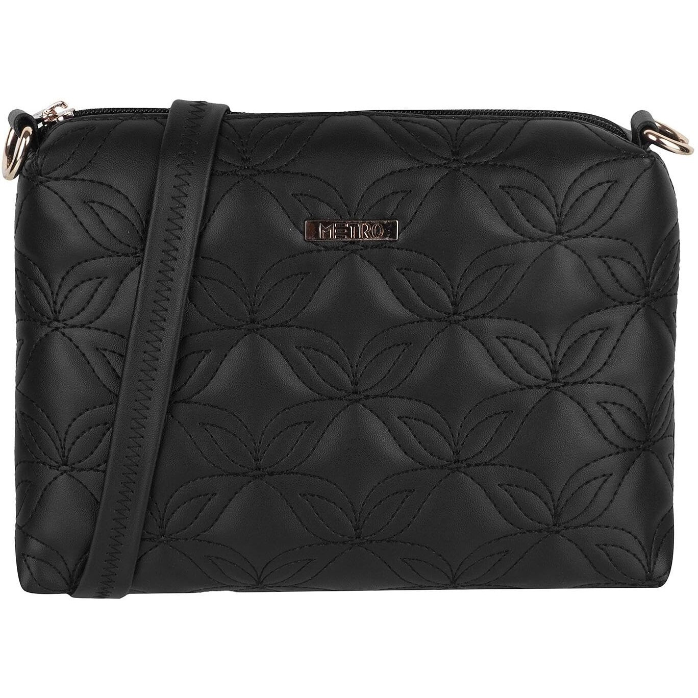 Metro Black Faux Leather Premium Zipper Casual Sling Bag For Women