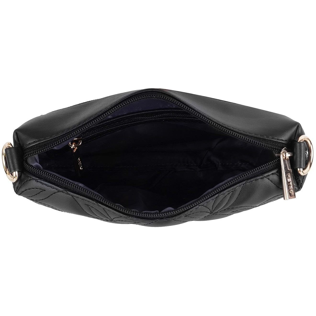 Metro Black Faux Leather Premium Zipper Casual Sling Bag For Women