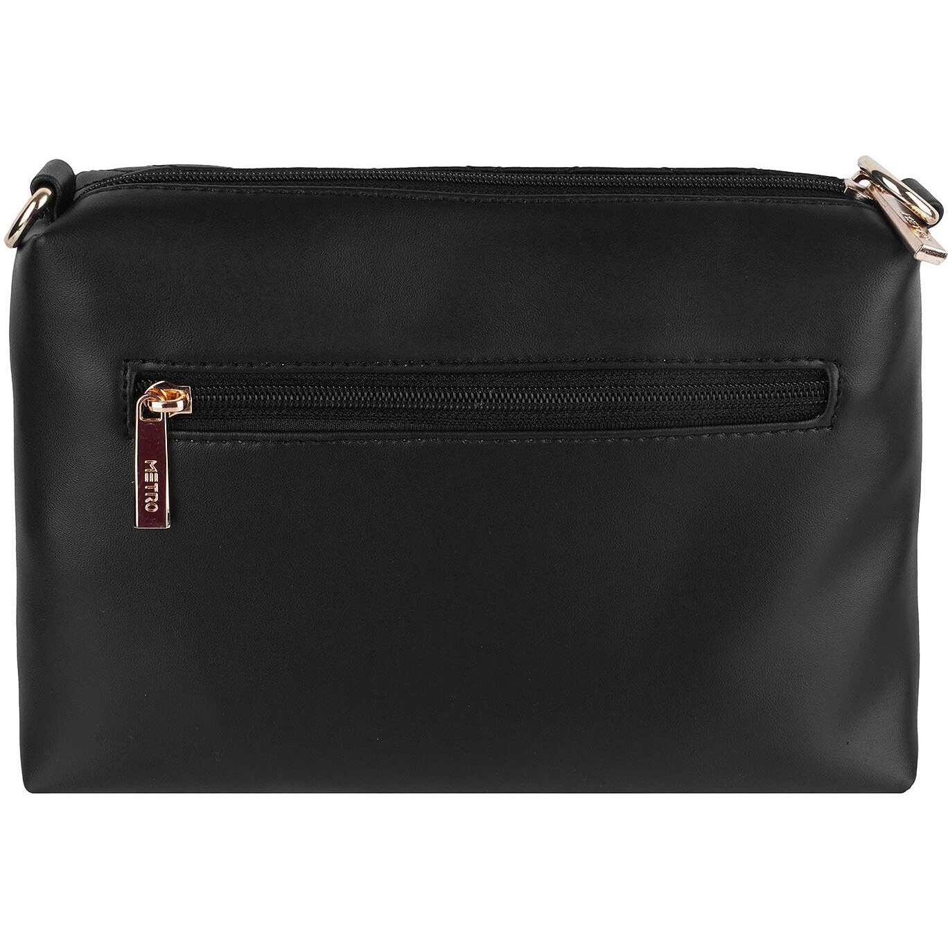 Metro Black Faux Leather Premium Zipper Casual Sling Bag For Women
