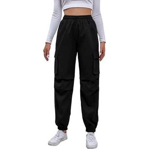 TAGDO Women's Relaxed Fit Cargo Joggers Pant (Women-Cargo-5157-Black-28)