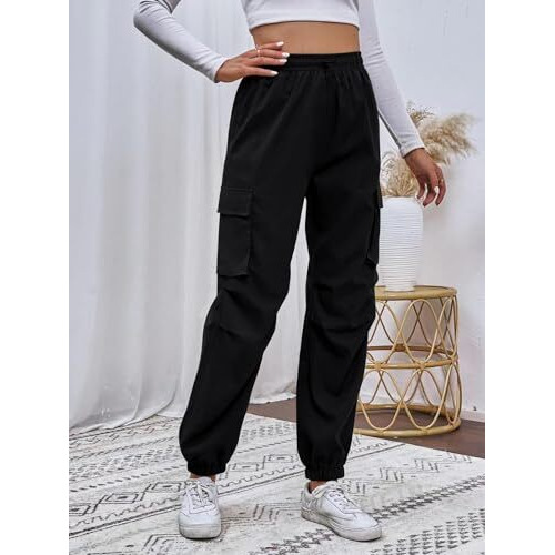 TAGDO Women's Relaxed Fit Cargo Joggers Pant (Women-Cargo-5157-Black-28)