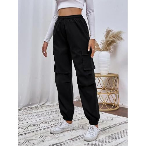 TAGDO Women's Relaxed Fit Cargo Joggers Pant (Women-Cargo-5157-Black-28)