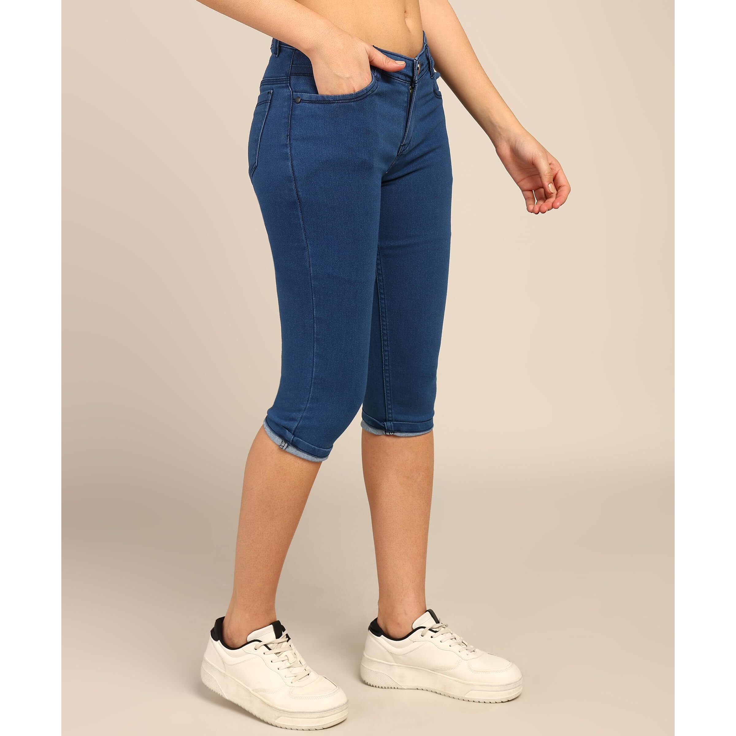 Nifty Women's Denim Stretchable Slim Fit Capris (Cpri_Pln_Bta_34_Bata_34)