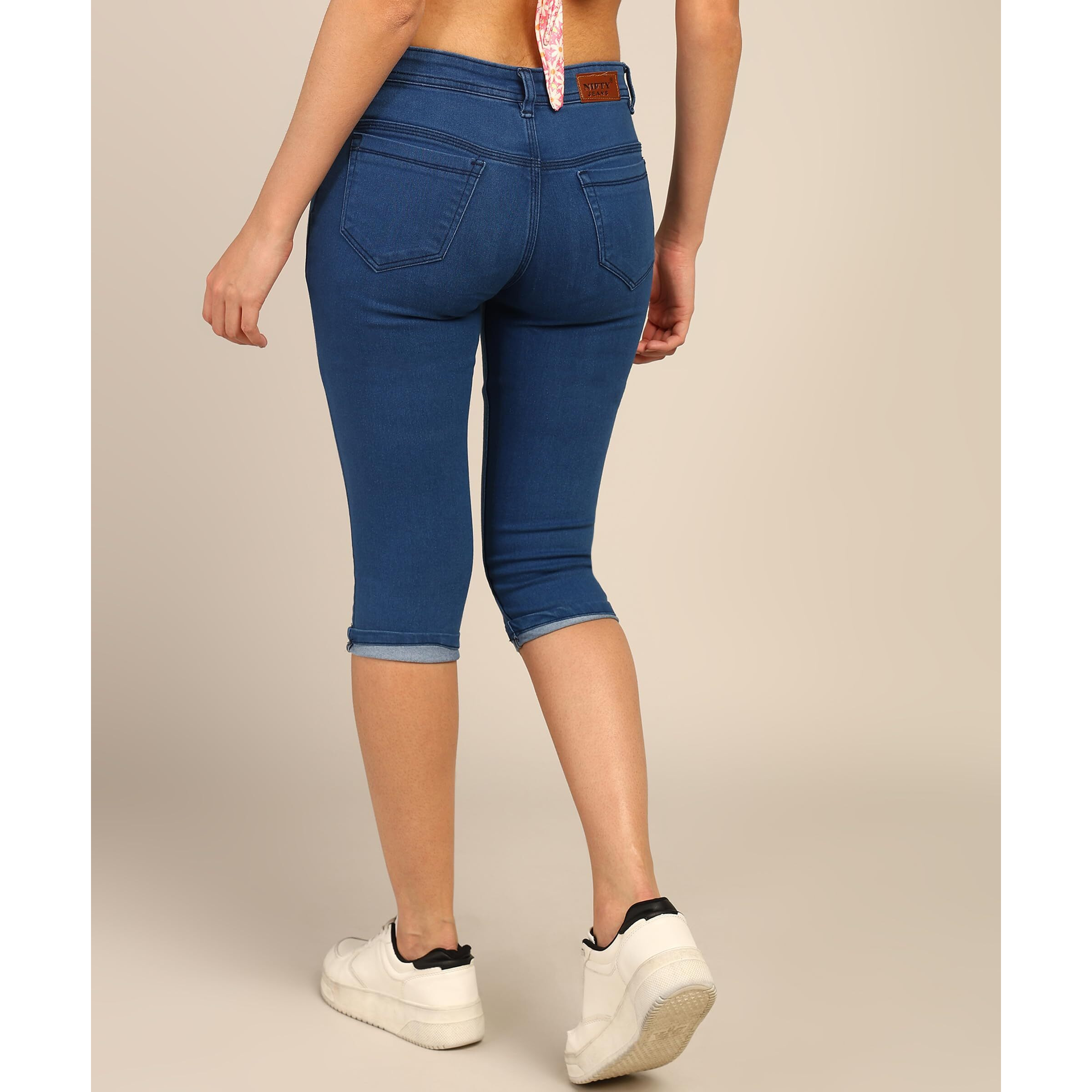 Nifty Women's Denim Stretchable Slim Fit Capris (Cpri_Pln_Bta_34_Bata_34)