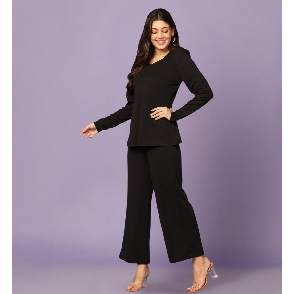 Leriya Fashion Ethnic Co Ord Set | Co Ord Set for Women | Night Dress for Women | Night Wear for Women | Payjama Set for Women | Women Two-Piece Outfits | Coord Sets (Medium, Black)