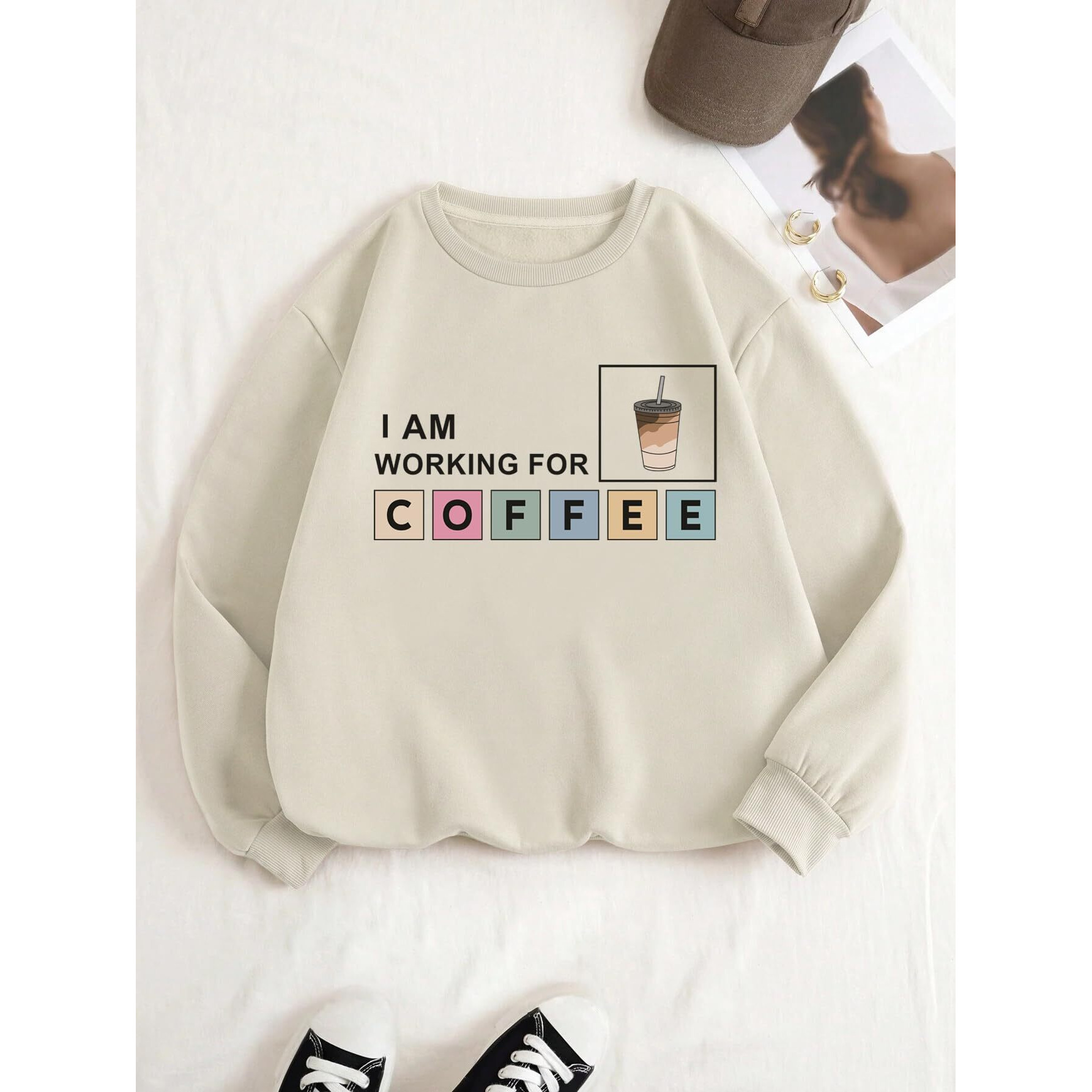 TAGAS Women's Fleece Round Neck Regular Fit Hoodie (WSS-13-COFFEE Beige-L