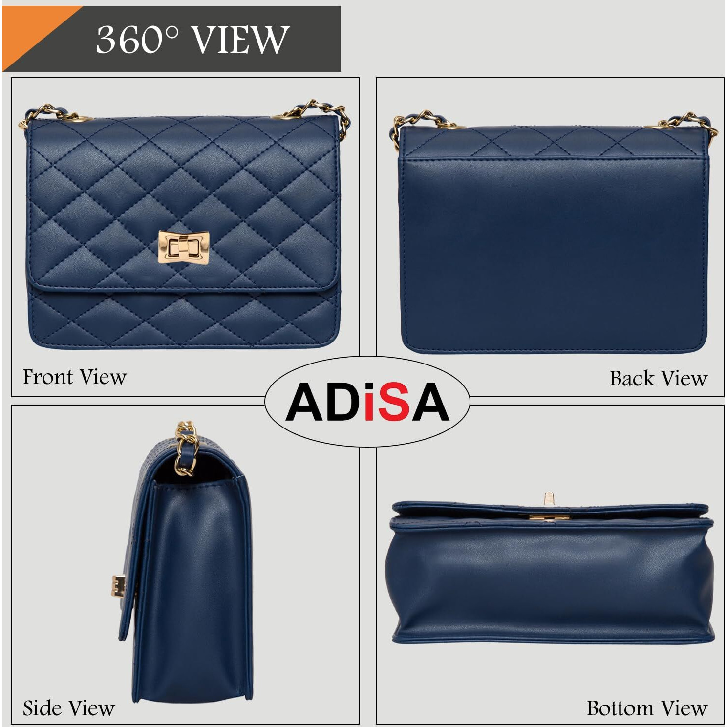 ADISA Women's Girls Quilted Cross Body Sling Bag (SL5059-Blue)