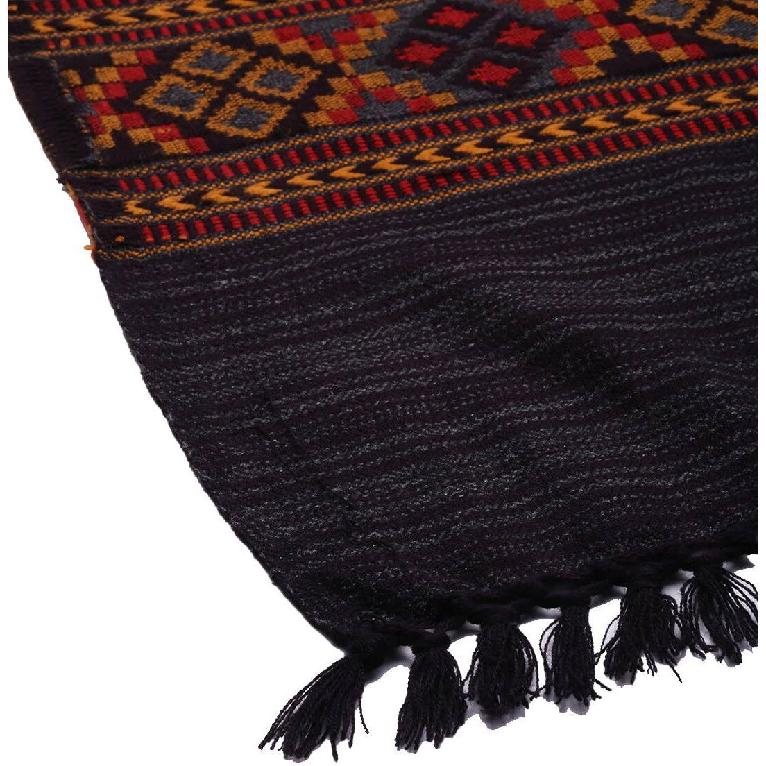 Weavers Villa Women's Cashmere Kullu Design Woven Shawl (SH-400, Black), 100cm X 200cm