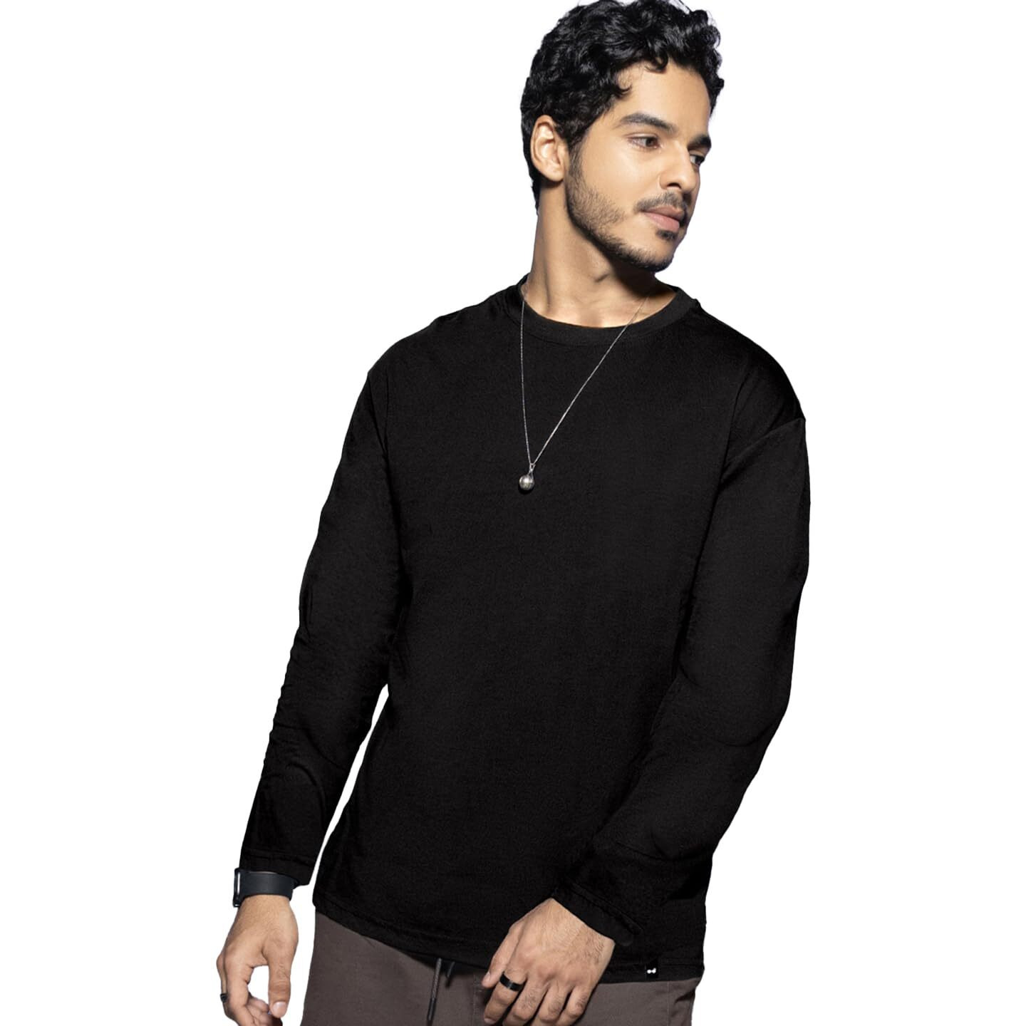 Bewakoof Men's Solid Regular Fit Full Sleeve Round Neck Cotton T-Shirt