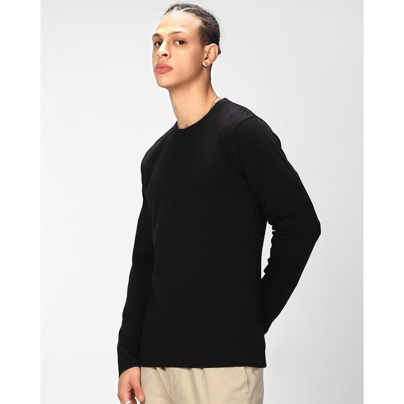 Bewakoof Men's Solid Regular Fit Full Sleeve Round Neck Cotton T-Shirt