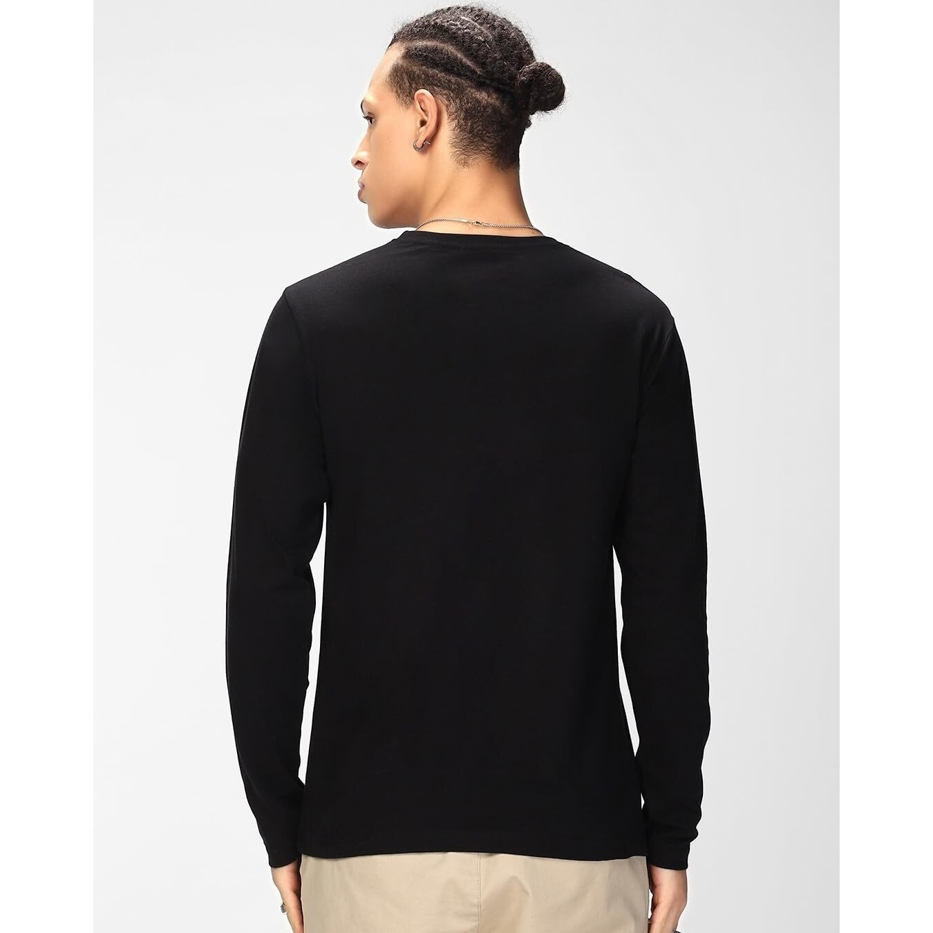 Bewakoof Men's Solid Regular Fit Full Sleeve Round Neck Cotton T-Shirt