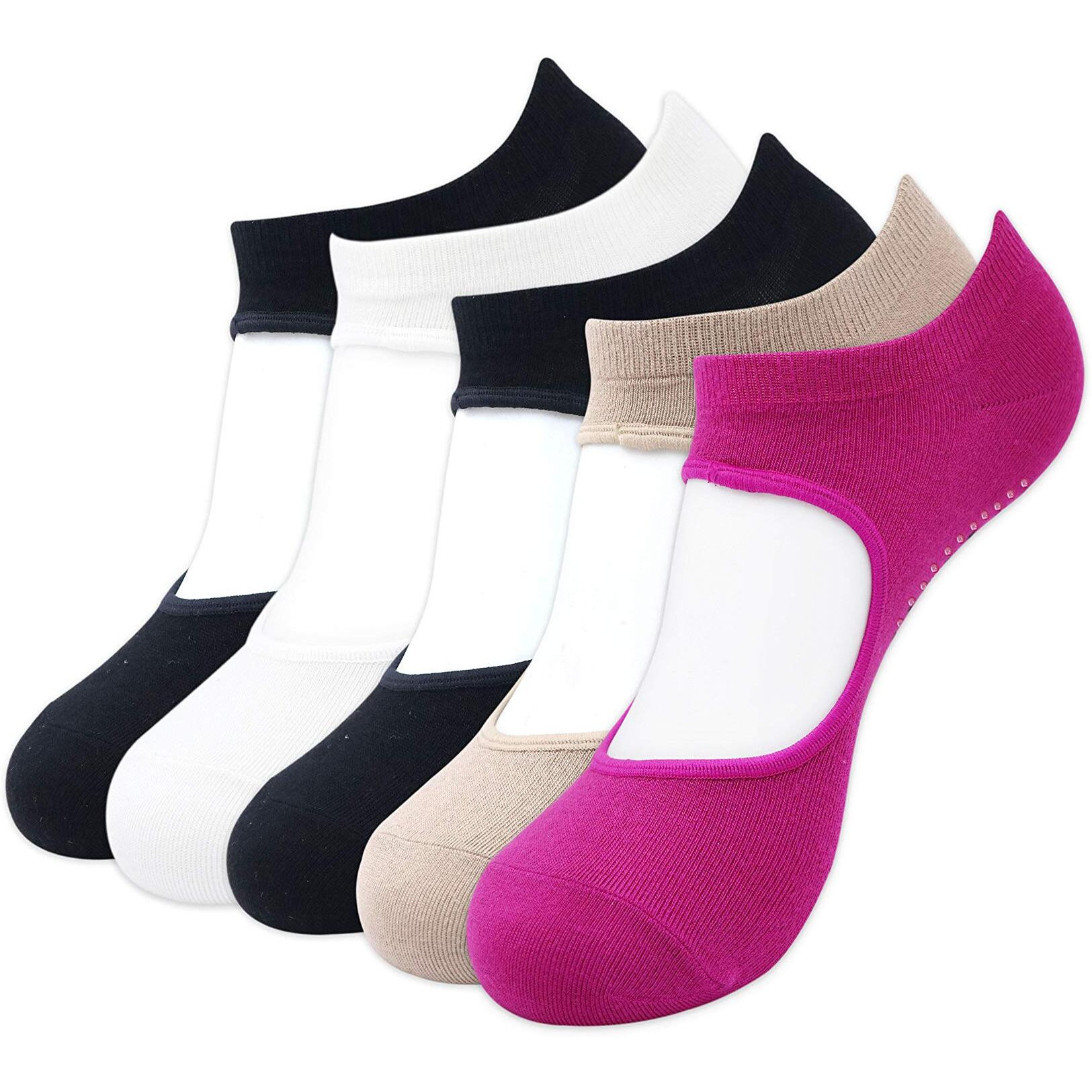 BALENZIA Women's Anti Bacterial Anti-Skid Yoga/Pilates/Dance/Ballet socks| Yoga socks Made with Bamboo - 5 Pair Pack, Multicolor (Free Size)