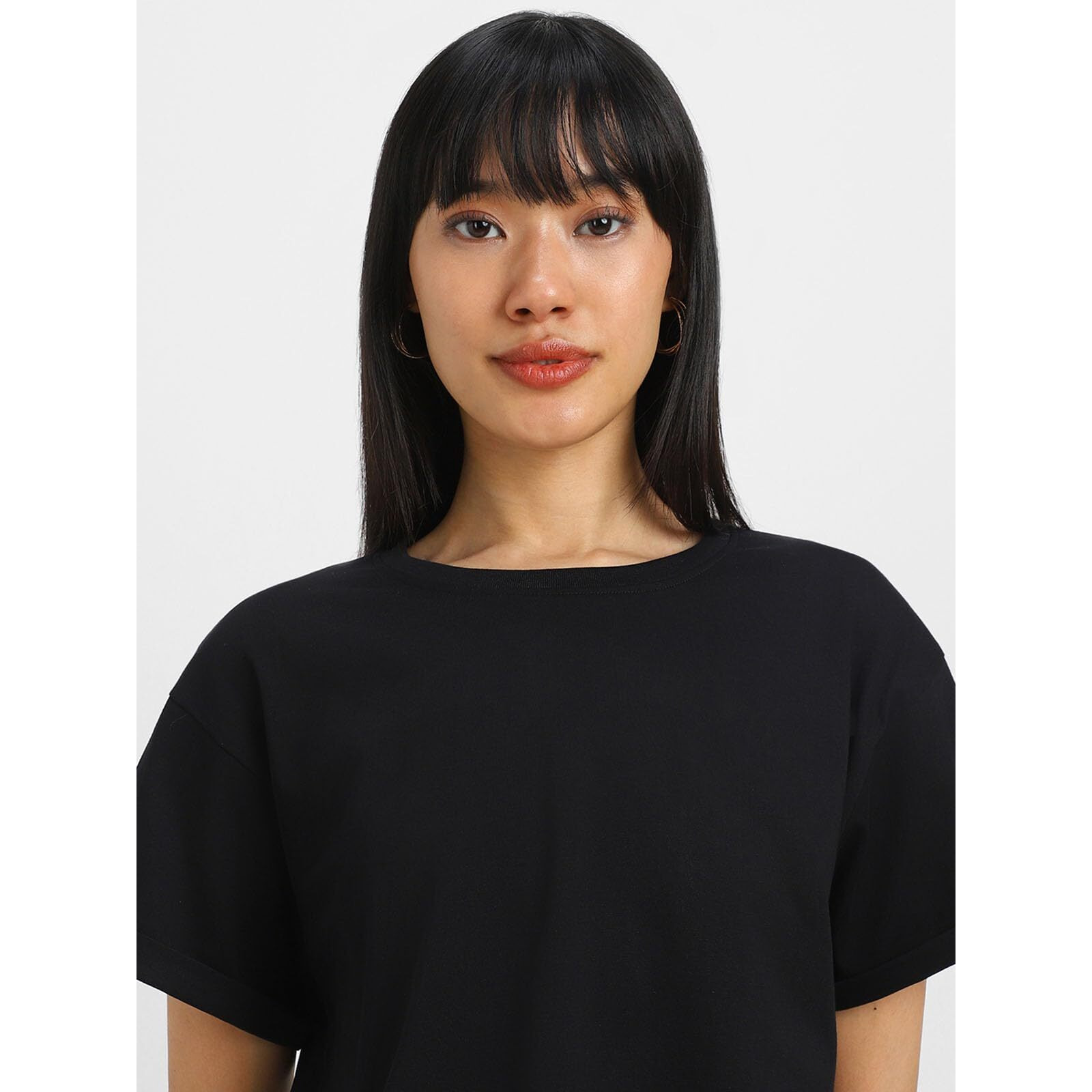 JUNEBERRY Pure 100% Cotton Oversized Loose Baggy Fit Round Neck with Drop Shoulder Black & Cork Half Sleeves Boyfriend T-Shirt for Women & Girls (PO2_BF_44BK_46CR_S)