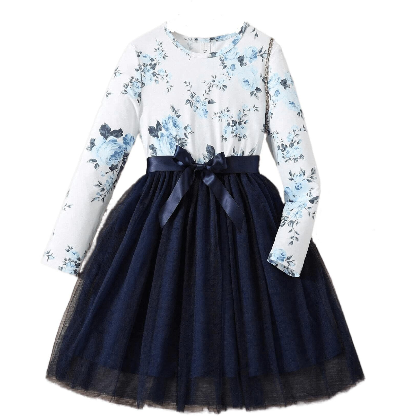 TAGAS Baby-Girl Satin Fit and Flare Knee-Length Dress (KD-96_Blue_5 Years-6 Years)