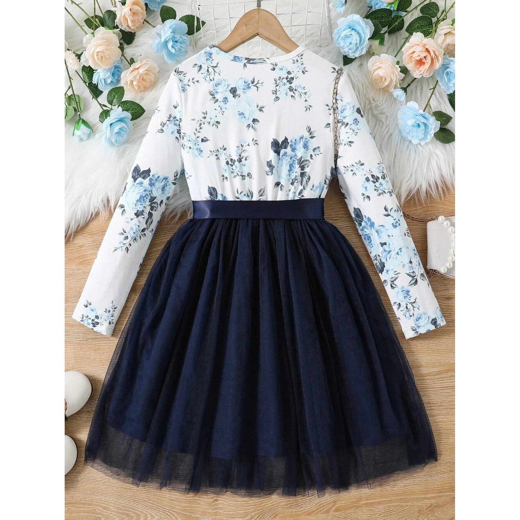 TAGAS Baby-Girl Satin Fit and Flare Knee-Length Dress (KD-96_Blue_5 Years-6 Years)