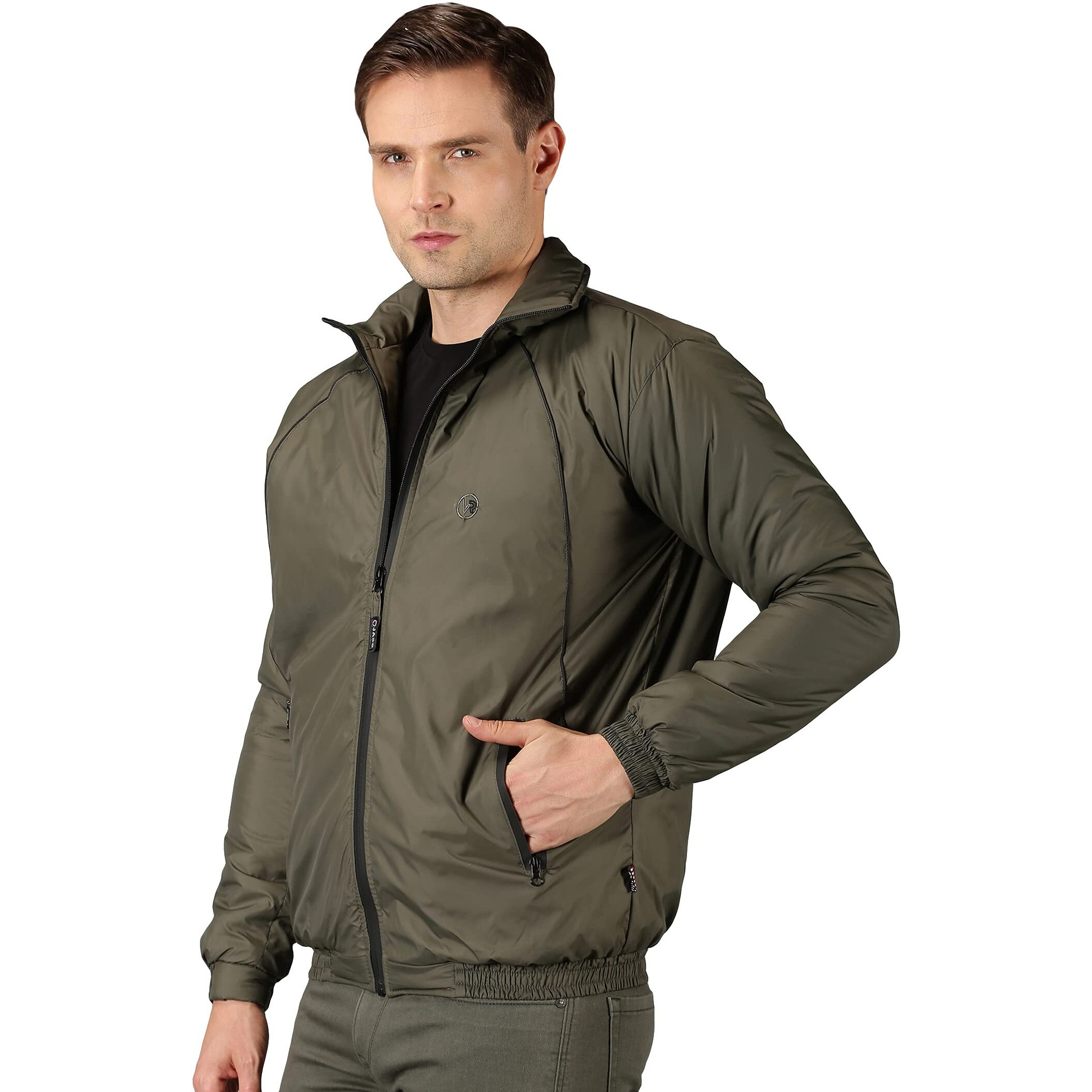VROJASS Full Sleeve Solid Men Panel Bomper Jacket (XL, Olive Green)(VROBJF-OL_LB-XL)