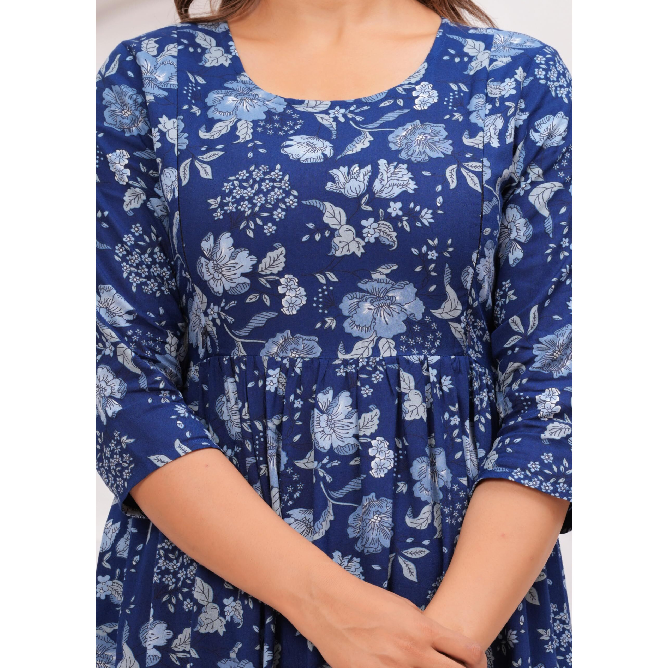 Jikonet Stylish Women's Maternity Breastfeeding Kurti with Zippers Pocket, Comfortable Maternity Wear, (XX-Large, Blue)