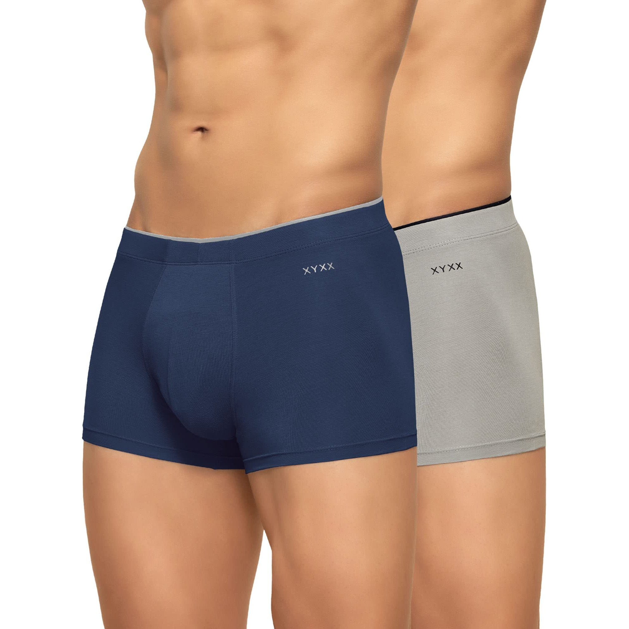 XYXX Men's Underwear Uno IntelliSoft Antimicrobial Micro Modal Trunk Pack of 2 (Dress Blue  Heather Grey M)