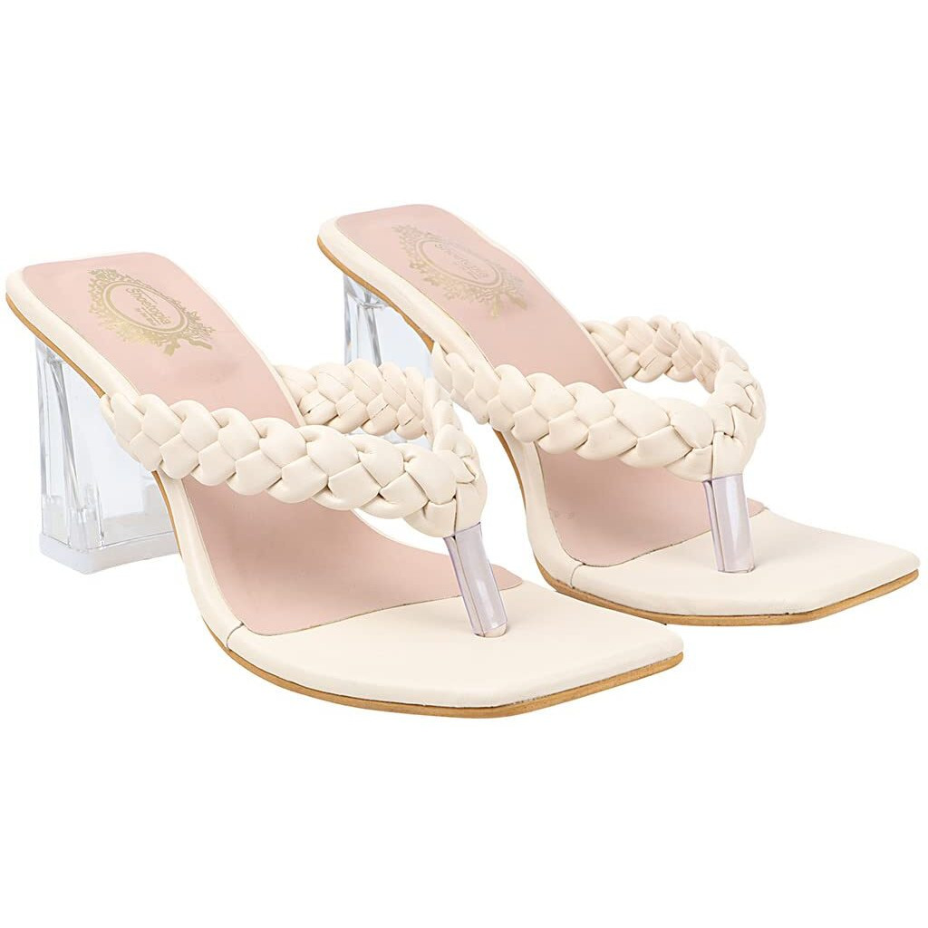 Shoetopia womens Cream Heeled Sandal - EU39 /UK6