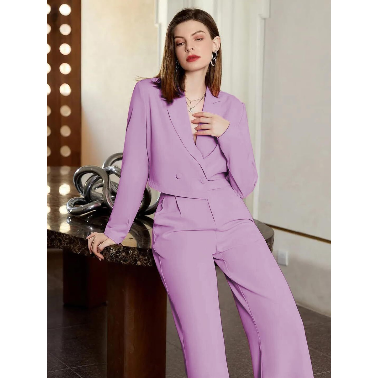 KOTTY Women's Co-ords Solid Dress Set Light Purple