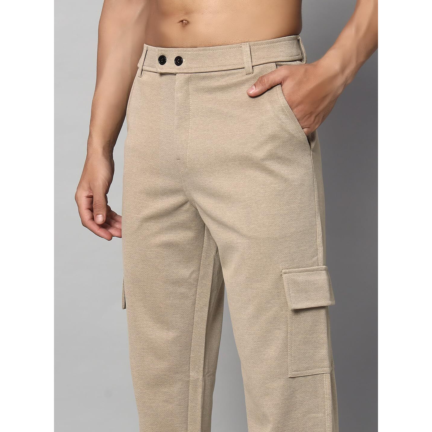 Vogaan Stretchable Lycra Stylish Cargo Pant for Men | Regular Slim Fit | Men's Stretchable Cargos with 5 Pockets | Mens Street Wear Casual Trouser Pants (Beige_32)