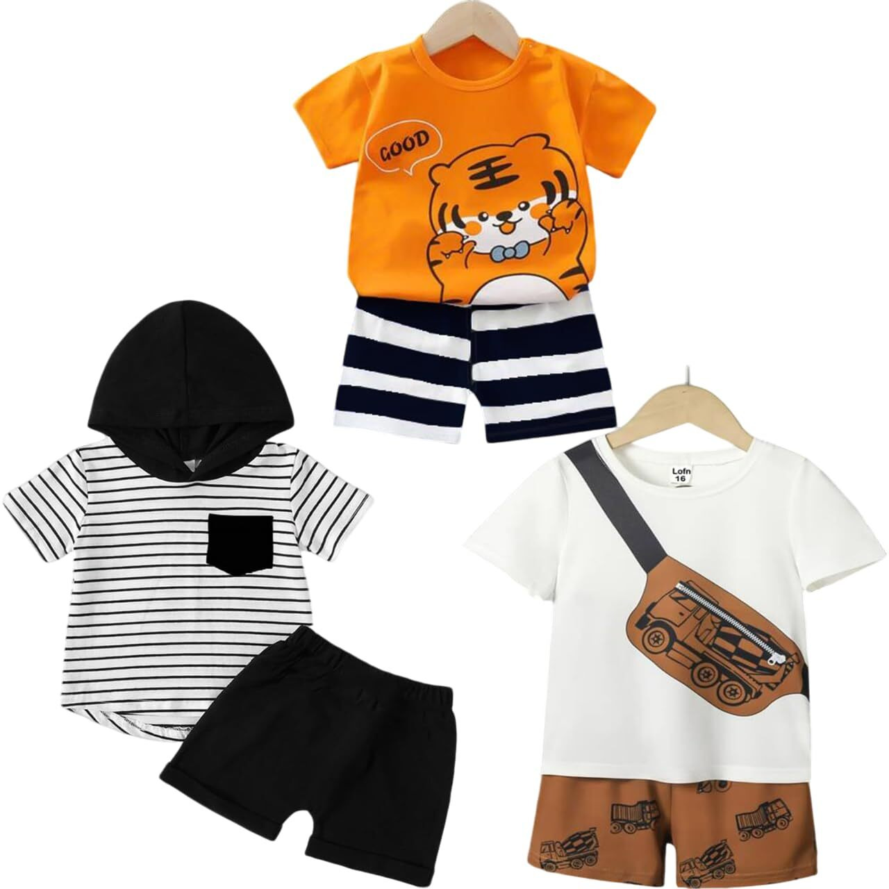 Lofn Cotton Clothing Sets For Baby Boys & Baby Girls Printed Kids Clothing Sets-Unisex Clothing Sets Half Sleeve T-Shirt & Shorts Pack Of 3 (T84Or-T70Wh-20-T83Cp), Multicolor