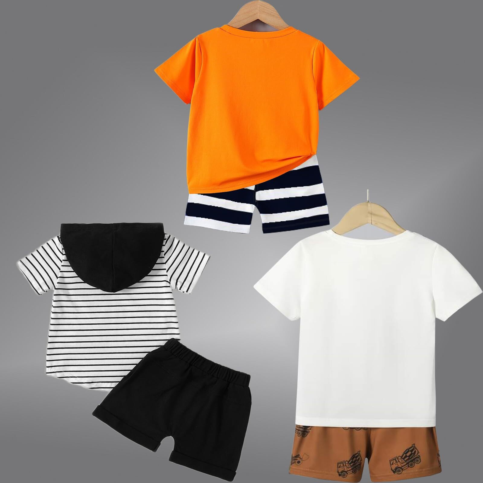 Lofn Cotton Clothing Sets For Baby Boys & Baby Girls Printed Kids Clothing Sets-Unisex Clothing Sets Half Sleeve T-Shirt & Shorts Pack Of 3 (T84Or-T70Wh-20-T83Cp), Multicolor